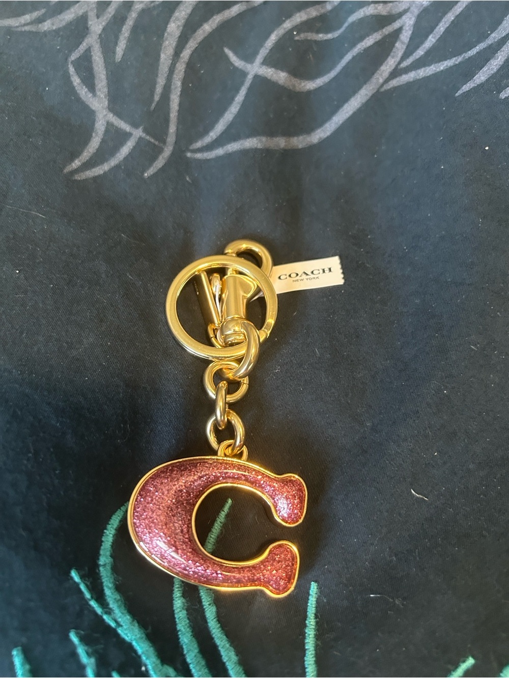 COACH Pink Glitter 'C' Keychain Charm